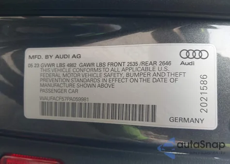 2023 Audi A5 Sportback Premium Plus 45 Tfsi S Line Quattro S Tronic from USA, damaged, VIN WAUFACF57PA059981